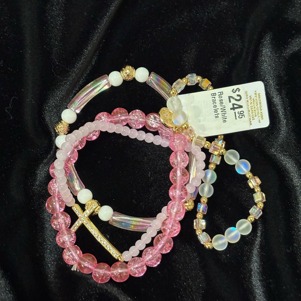 Pink and Gold Beaded Bracelet Set